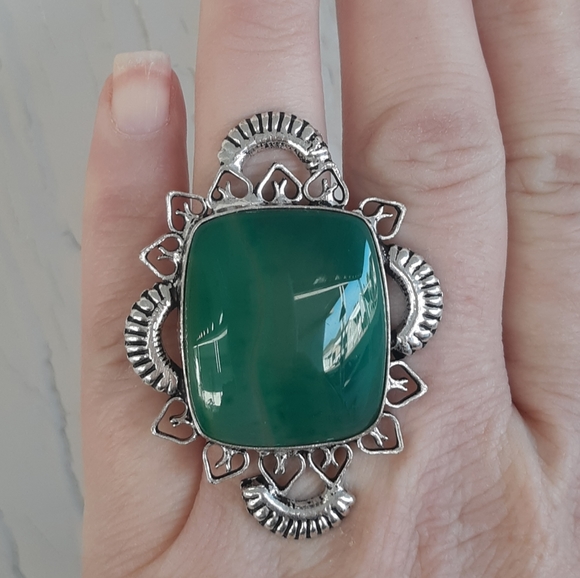 New Huge Green Agate 925 Silver Statement Ring. - Picture 5 of 8
